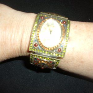 Heidi Daus Swarovski Multi Colored Crystal Art Deco Wrist Watch~Estate Find